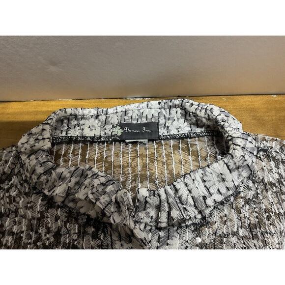 Damee Inc Sheer Jacket Shirt Blouse Floral Black White Wired Collar - Picture 11 of 16